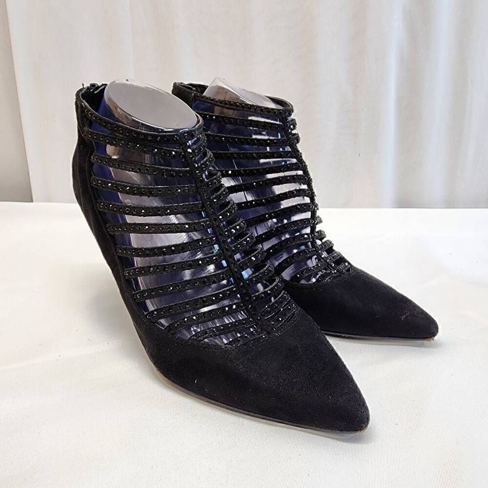 Caparros Size 9B Balck Suede Rhinestone Strappy Ankle Booties K
